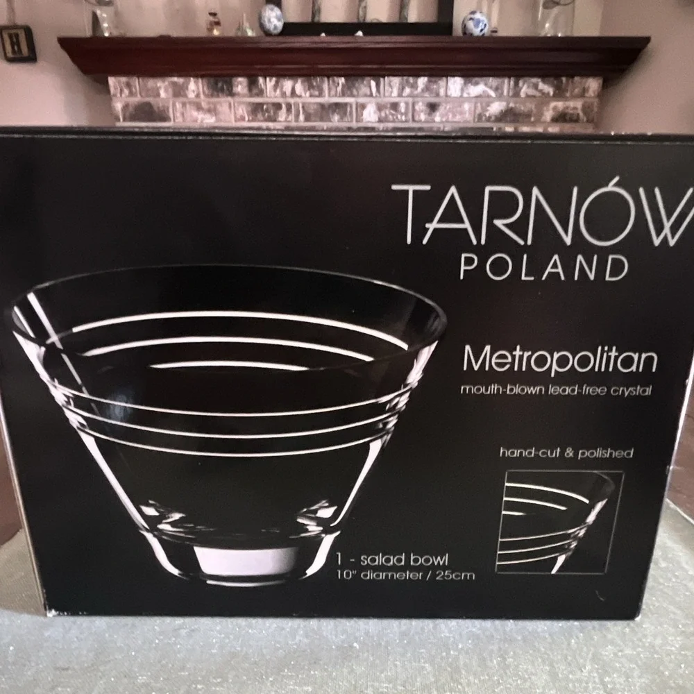 Tarnow Poland Mouth-Blown Crystal Bowl 10 inch plus Gorham 18/8 Serving Spoon